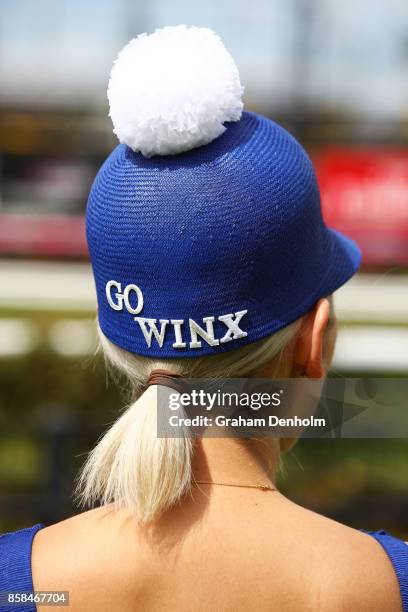 Winx fan shows her support during Turnbull Stakes Day at Flemington Racecourse on October 7, 2017 in Melbourne, Australia.