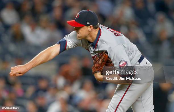 Matt Belisle of the Minnesota Twins in action against the New York Yankees in the American League Wild Card Game at Yankee Stadium on October 3, 2017...