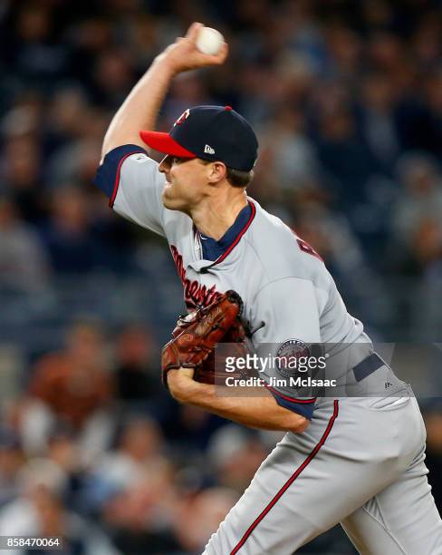 Matt Belisle of the Minnesota Twins in action against the New York Yankees in the American League Wild Card Game at Yankee Stadium on October 3, 2017...
