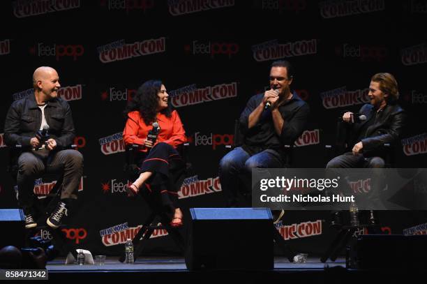 Mike Henry, Alex Borstein Patrick Warburton and Alex Borstein attend The Family Guy panel during 2017 New York Comic Con on October 6, 2017 in New...