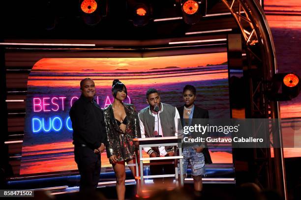 Irv Gotti, Michelle Mitchenor, Jharrel Jerome, and Bre-Z present the Best Collabo, Duo, or Group award onstage during the BET Hip Hop Awards 2017 at...