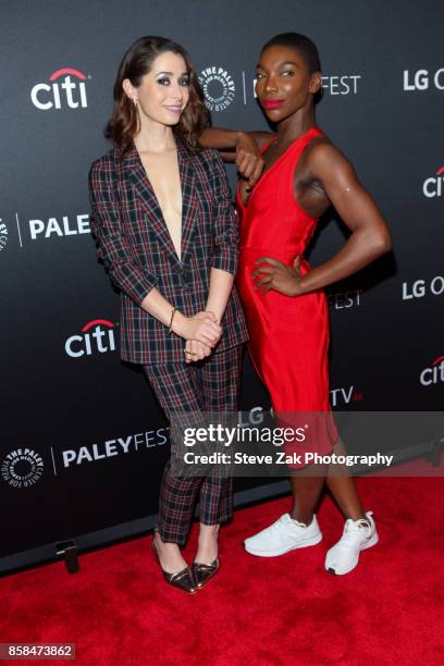 Cristin Milioti and Michaela Coel attend PaleyFest NY 2017 "Black Mirror" at The Paley Center for Media on October 6, 2017 in New York City.
