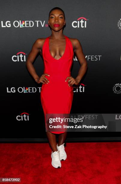 Actress Michaela Coel attends PaleyFest NY 2017 "Black Mirror" at The Paley Center for Media on October 6, 2017 in New York City.