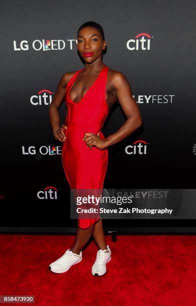 Actress Michaela Coel attends PaleyFest NY 2017 "Black Mirror" at The Paley Center for Media on October 6, 2017 in New York City.
