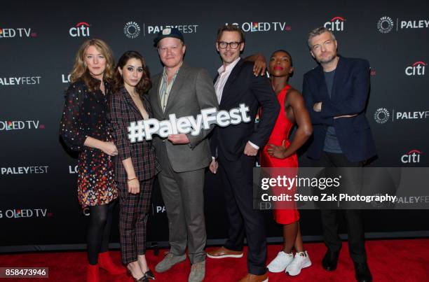 Annabel Jones, Cristin Milioti, Jesse Plemons, Jimmi Simpson, Michaela Coel and Charlie Brooker attend PaleyFest NY 2017 "Black Mirror" at The Paley...