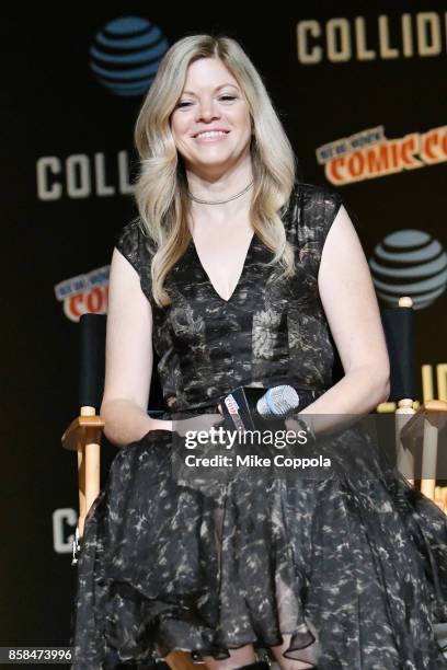 Executive producer Stephanie Savage participates in Hulu's Runaways panel at New York Comic Con at Jacob Javits Center on October 6, 2017 in New York...