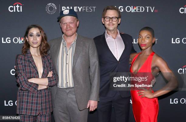 Actors Cristin Milioti, Jesse Plemons, Jimmi Simpson and Michaela Coel attend the PaleyFest NY 2017 "Black Mirror" screening at The Paley Center for...