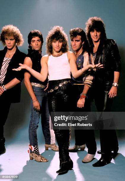 Bon Jovi photographed in New Jersey on September 18, 1984. David Bryan, Alec John Such, Jon Bon Jovi, Tico Torres, and Richie Sambora.