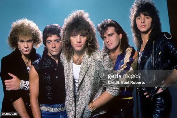 Bon Jovi photographed in New Jersey on September 18, 1984. David Bryan, Alec John Such, Jon Bon Jovi, Tico Torres, and Richie Sambora.