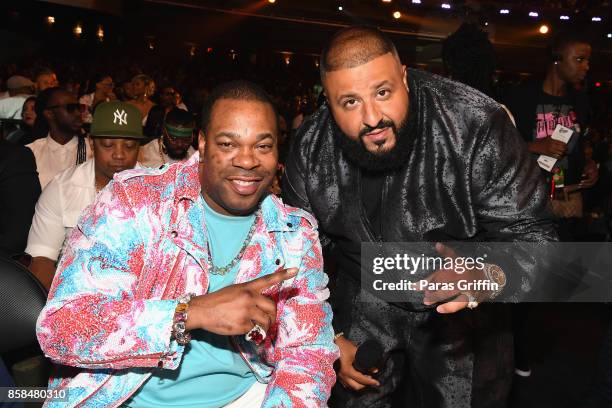 Busta Rhymes and DJ Khaled attend the BET Hip Hop Awards 2017 at The Fillmore Miami Beach at the Jackie Gleason Theater on October 6, 2017 in Miami...