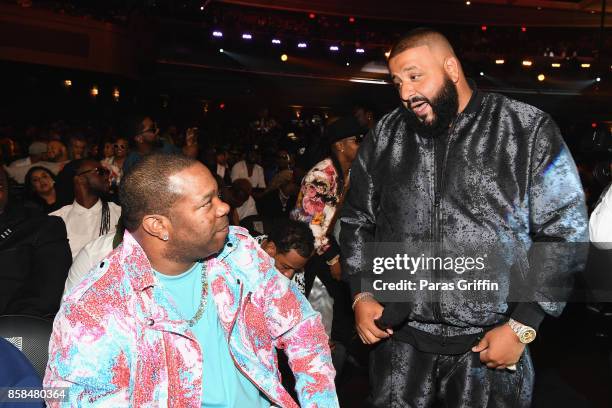 Busta Rhymes and DJ Khaled attend the BET Hip Hop Awards 2017 at The Fillmore Miami Beach at the Jackie Gleason Theater on October 6, 2017 in Miami...