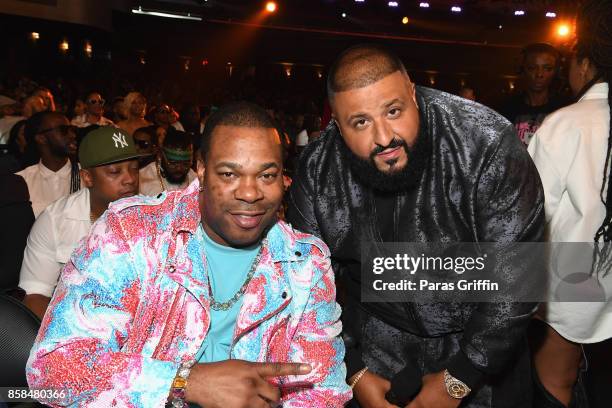 Busta Rhymes and DJ Khaled attend the BET Hip Hop Awards 2017 at The Fillmore Miami Beach at the Jackie Gleason Theater on October 6, 2017 in Miami...