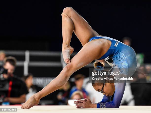 Morgan Hurd of The United States of America competes on the floor exercise during the women's individual all-around final of the Artistic Gymnastics...