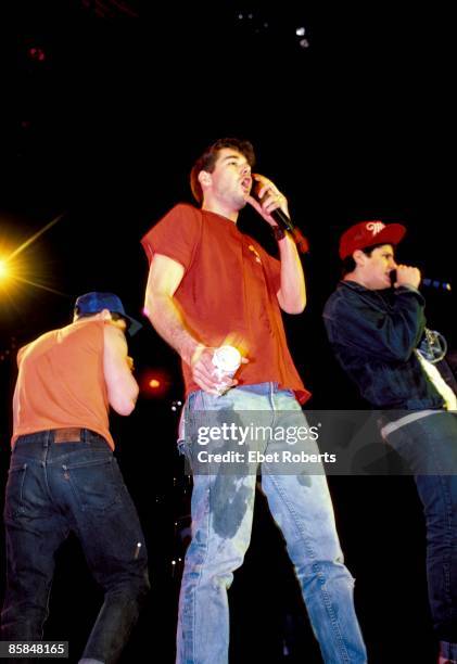 9th APRIL: American hip hop group Beastie Boys perform live on stage at the Centrum in Worcester, Massachusetts, USA on April 9th 1987. Left to...