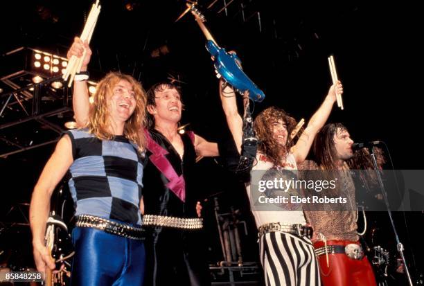 Photo of Bruce DICKINSON and Dave MURRAY and Steve HARRIS and IRON MAIDEN and Nicko McBRAIN, L-R: Dave Murray, Nicko McBrain, Steve Harris, Bruce...