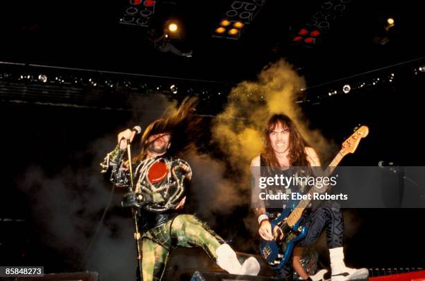 Photo of Steve HARRIS and Bruce DICKINSON and IRON MAIDEN, Bruce Dickinson and Steve Harris performing live onstage on Somewhere On Tour tour