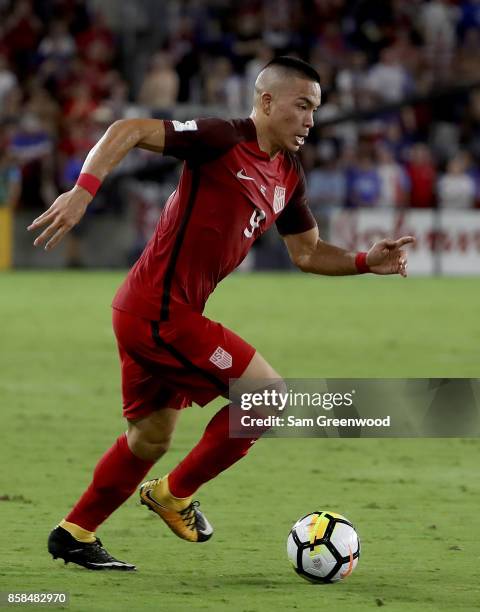 Bobby Wood of the United States drives down the field during the final round qualifying match against Panama for the 2018 FIFA World Cup at Orlando...