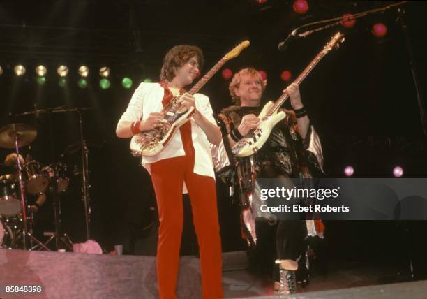 Photo of Trevor RABIN and Chris SQUIRE and YES; Trevor Rabin and Chris Squire performing live onstage