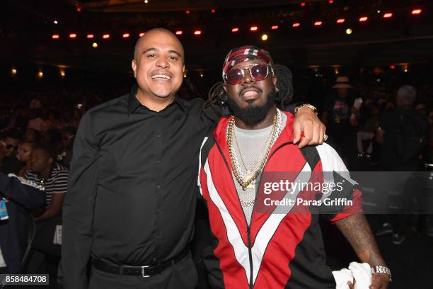 Irv Gotti and T-Pain attend the BET Hip Hop Awards 2017 at The Fillmore Miami Beach at the Jackie Gleason Theater on October 6, 2017 in Miami Beach,...