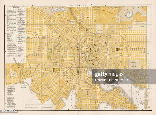 bildbanksillustrationer, clip art samt tecknat material och ikoner med baltimore stadskarta 1893 - maryland