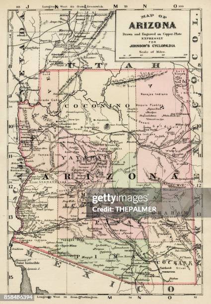 arizona map 1893 - arizona map stock illustrations