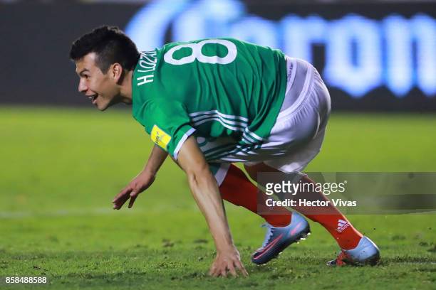 Hirving Lozano of Mexico celebrates after scoring the first goal of his team during the match between Mexico and Trinidad & Tobago as part of the...
