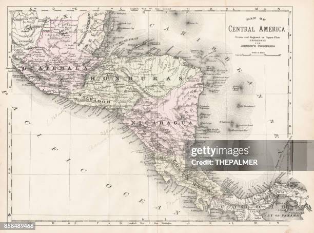 mittelamerika-karte 1893 - costa rica stock-grafiken, -clipart, -cartoons und -symbole