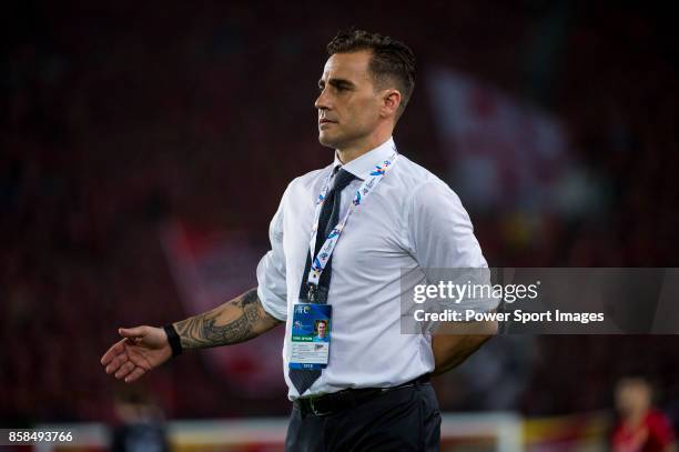 Guangzhou Evergrande head coach Fabio Cannavaro gestures during the AFC Champions League 2015 2nd Leg match between Guangzhou Evergrande and Seongnam...