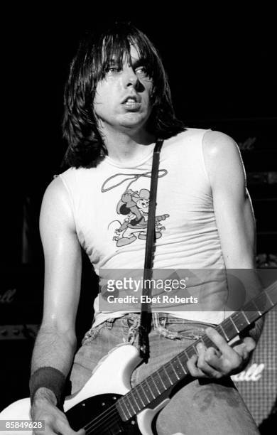 American guitarist Johnny Ramone of punk rock group Ramones, on stage, USA, circa 1978.