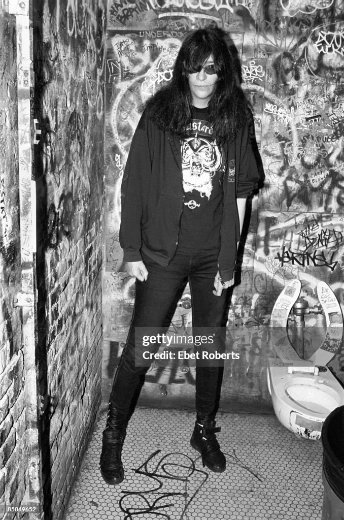 Joey Ramone of the Ramones inside the bathroom at CBGB's in New York ...