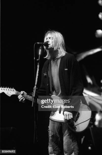 Kurt COBAIN and NIRVANA; Kurt Cobain performing live onstage at Colisuem