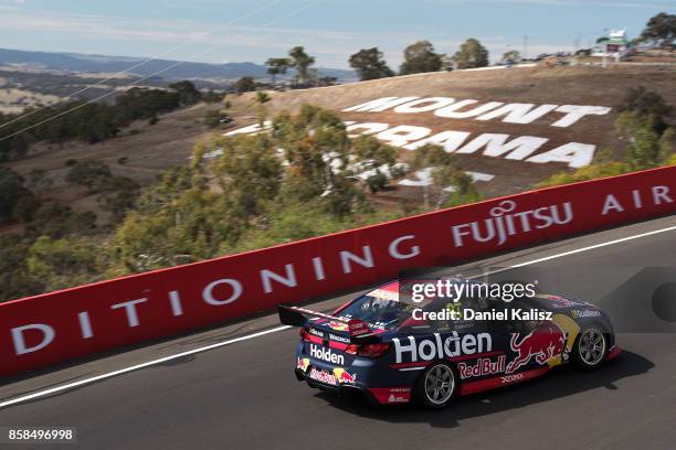 Shane Van Gisbergen drives the Red Bull Holden Racing Team Holden Commodore VF during practice ahead of this weekend's Bathurst 1000, which is part...