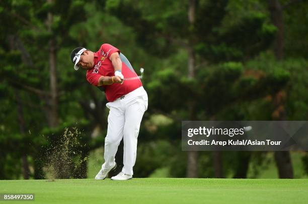 Prom Meesawat of Thailand during round three of the Yeangder Tournament Players Championship at Linkou lnternational Golf and Country Club on October...