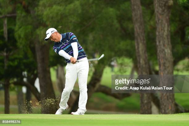 Lu Wei-chih of Taiwan during round three of the Yeangder Tournament Players Championship at Linkou lnternational Golf and Country Club on October 7,...