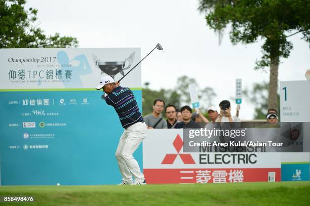 Lu Wei-chih of Taiwan during round three of the Yeangder Tournament Players Championship at Linkou lnternational Golf and Country Club on October 7,...