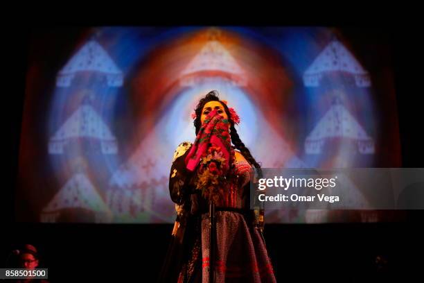 Mexican singer Lila Downs performs during a show at AT&T Performing Arts Center on October 06, 2017 in Dallas, Texas.