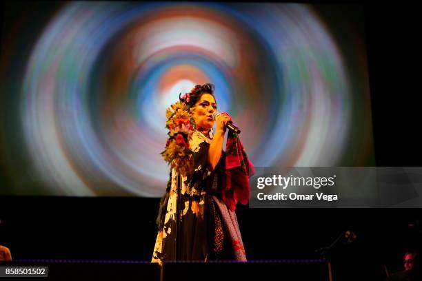 Mexican singer Lila Downs performs during a show at AT&T Performing Arts Center on October 06, 2017 in Dallas, Texas.