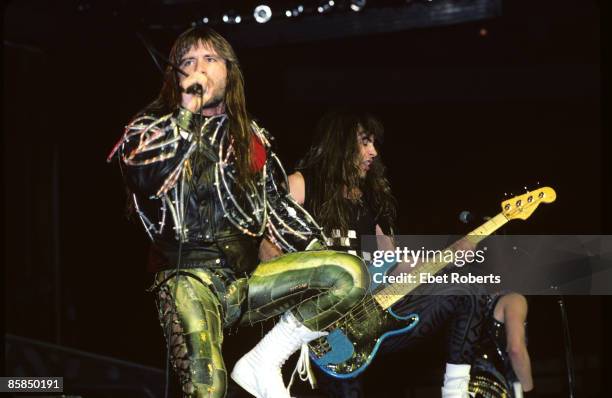 Photo of IRON MAIDEN and Bruce DICKINSON and Steve HARRIS, Bruce Dickinson and Steve Harris performing live onstage on Somewhere On Tour tour,...