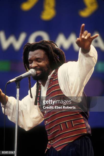 Photo of LUCKY DUBE, performing live on stage at the WOMAD Tour at Jones Beach in Wantagh, New York