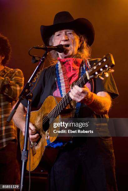 Photo of Willie NELSON; Performing live on stage at the Sustainable Biodiesel Alliance Launch Party at the Hard Rock Cafe