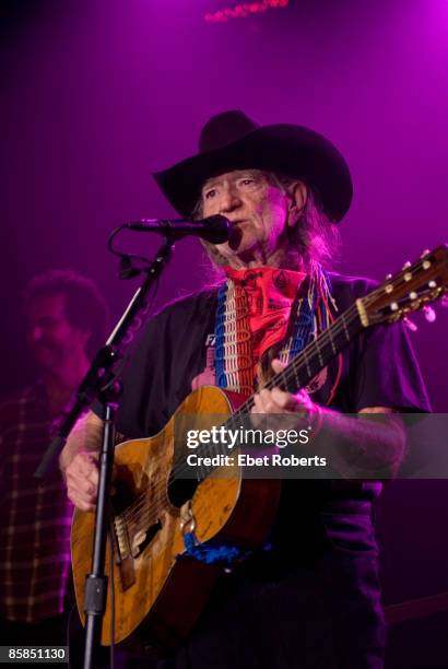 Photo of Willie NELSON; Performing live on stage at the Sustainable Biodiesel Alliance Launch Party at the Hard Rock Cafe