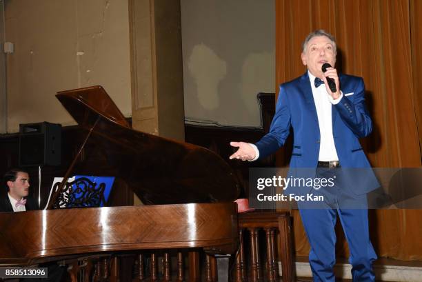 Pianist Valentin de Nogaret and Singer Jacques Ktorza perform during "Dix Ans de Scene" - Jacques Ktorza Showcase at Lycee Jacques Decour on October...