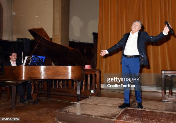 Pianist Valentin de Nogaret and Singer Jacques Ktorza perform during "Dix Ans de Scene" - Jacques Ktorza Showcase at Lycee Jacques Decour on October...