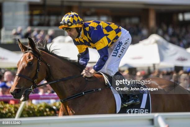 /h7/ ridden by /j7/ before the /r5/ at Caulfield Racecourse on October 07, 2017 in Caulfield, Australia.