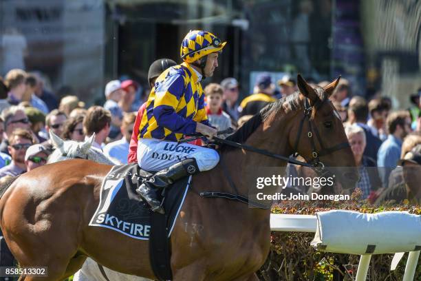 /h7/ ridden by /j7/ before the /r5/ at Caulfield Racecourse on October 07, 2017 in Caulfield, Australia.