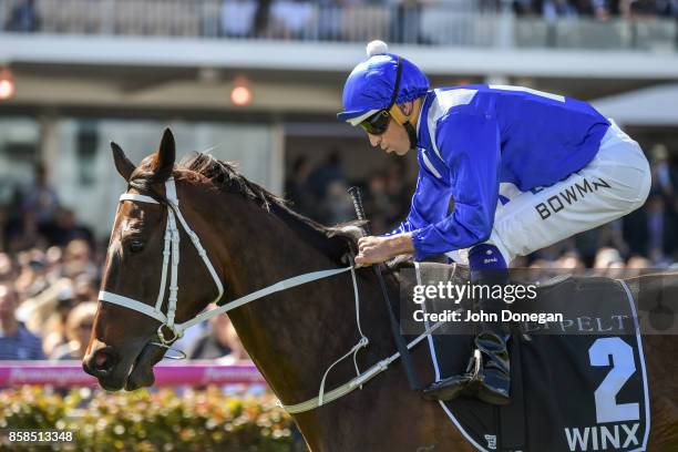 /h2/ ridden by /j2/ before the /r5/ at Caulfield Racecourse on October 07, 2017 in Caulfield, Australia.