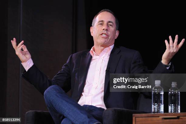 Jerry Seinfeld speaks onstage during the 2017 New Yorker Festival at New York Society for Ethical Culture on October 6, 2017 in New York City.