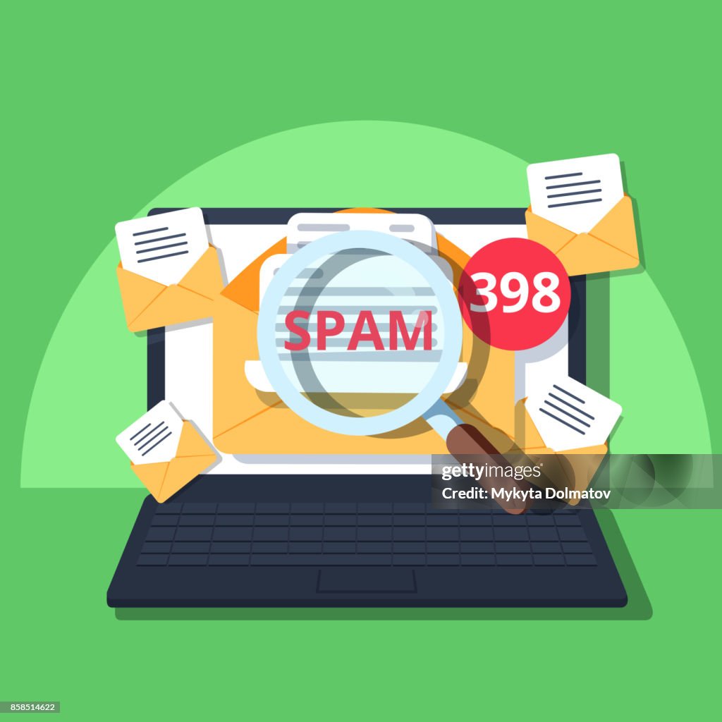 Computer Error Spam Spam Email Warning Window Appear On Laptop Screen Concept Of Virus ...