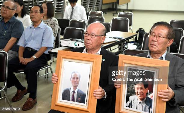 Representatives of the Nagasaki Atomic Bomb Survivors Council speak during a press conference after the Nobel Peace Prize is announced on October 6,...