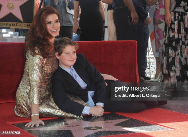 Actress Debra Messing and son Roman Walker Zelman attend Debra Messing Star Ceremony on The Hollywood Walk Of Fame held on October 6, 2017 in...